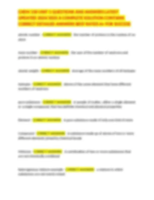 CHEM 130 UNIT 1 QUESTIONS AND ANSWERS LATEST UPDATED 2024/2025 A ...