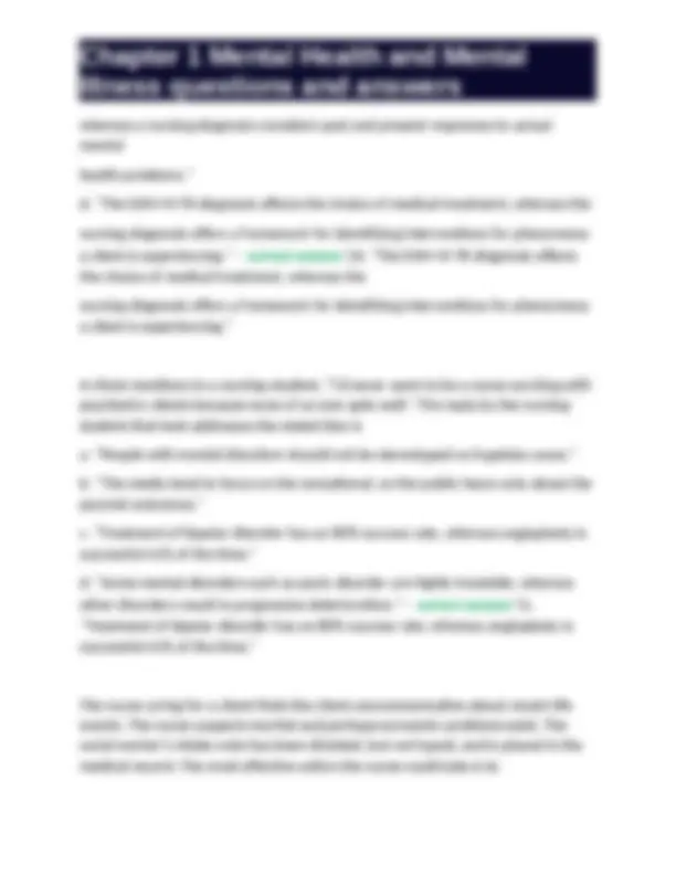 Chapter 1 Mental Health and Mental Illness questions and answers ...