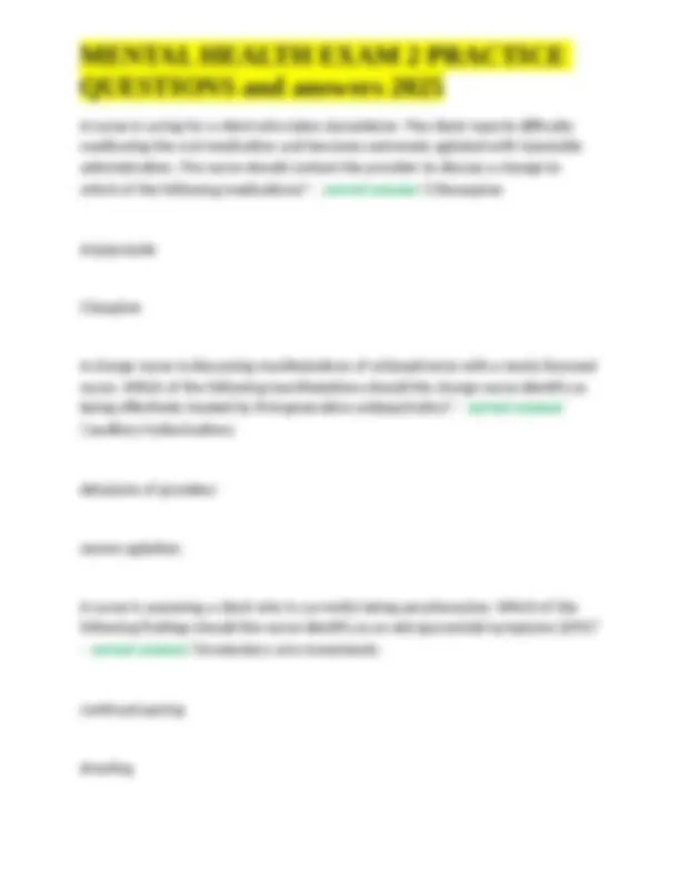 MENTAL HEALTH EXAM 2 PRACTICE QUESTIONS and answers 2025. | Exams ...