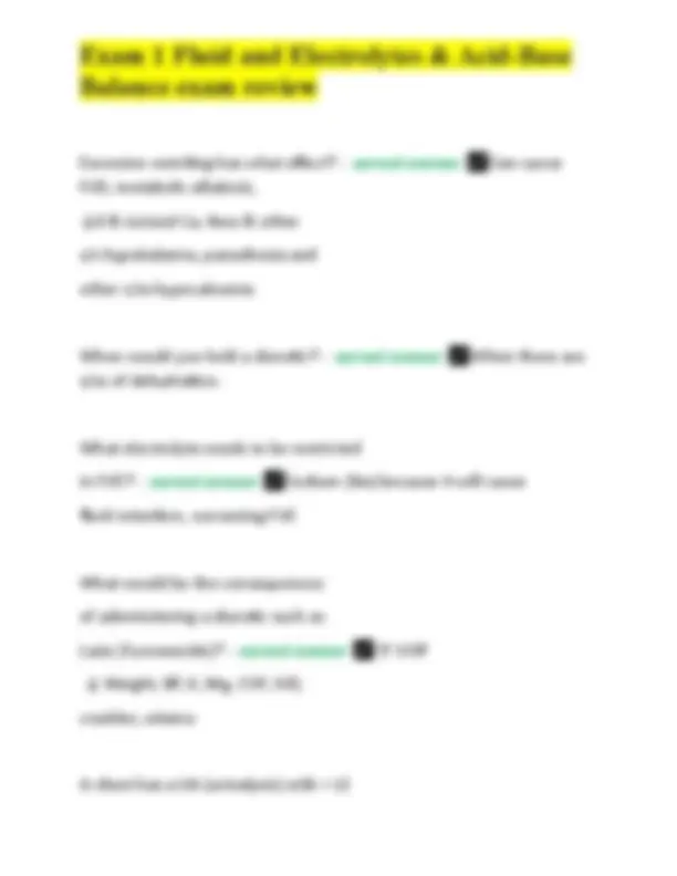 Exam 1 Fluid and Electrolytes & Acid-Base Balance exam review. | Exams ...