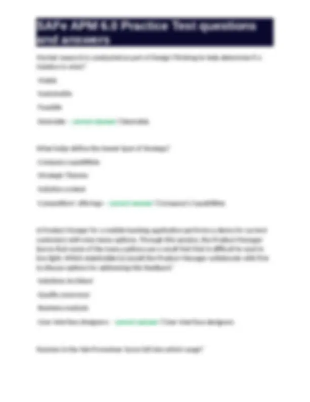 SAFe APM 6.0 Practice Test questions and answers | Exams Nursing | Docsity