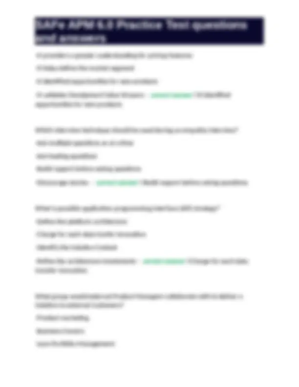 SAFe APM 6.0 Practice Test questions and answers | Exams Nursing | Docsity