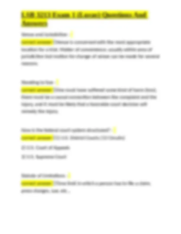 LSB 3213 Exam 1 (Lucas) Questions and Answers: Key Legal Concepts and ...