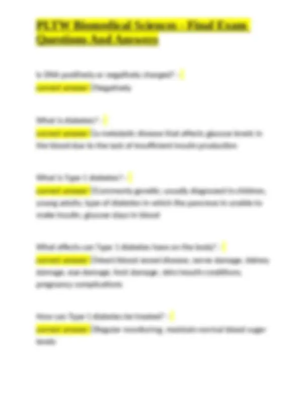 PLTW Biomedical Sciences Final Exam Questions and Answers | Exams ...