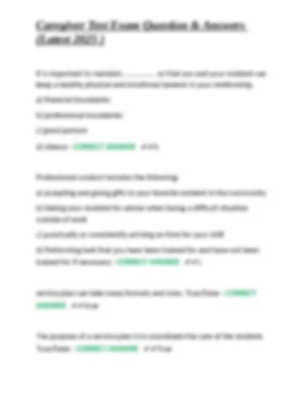 Caregiver Test Exam Question & Answers (Latest 2025