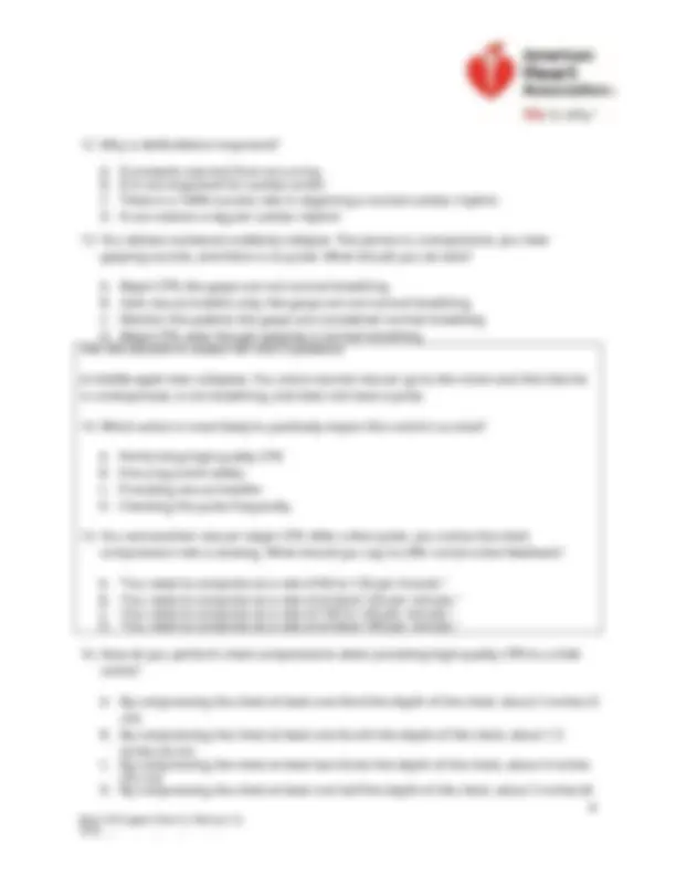 American Heart Association Basic Life Support Exam Questions with ...