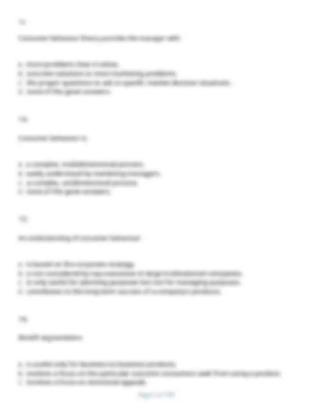 Consumer Behaviour Test Bank: Exam Questions with Correct Answers ...