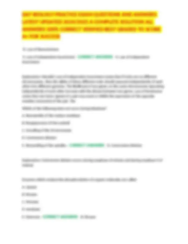 DAT BIOLOGY PRACTICE EXAM QUESTIONS AND ANSWERS LATEST UPDATED 2024/ ...