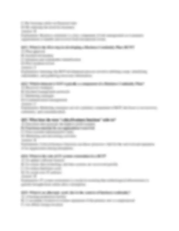 Bcp Questions Business Continuity Implementation Exam | Exams Technology | Docsity