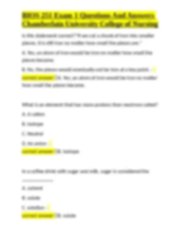 BIOS 251 Exam 1 Questions And Answers Chamberlain University College of ...