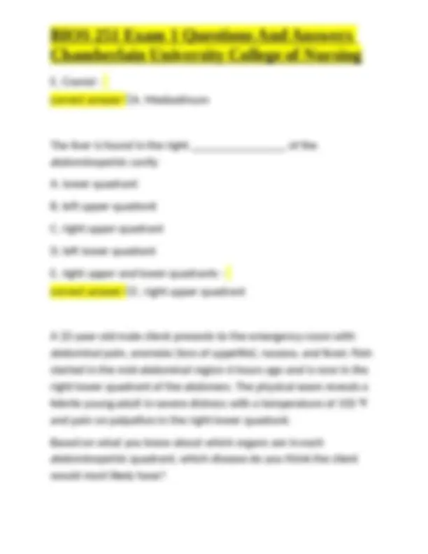 BIOS 251 Exam 1 Questions And Answers Chamberlain University College of ...