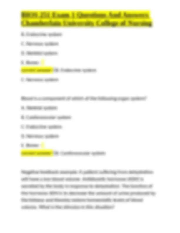 BIOS 251 Exam 1 Questions And Answers Chamberlain University College of ...