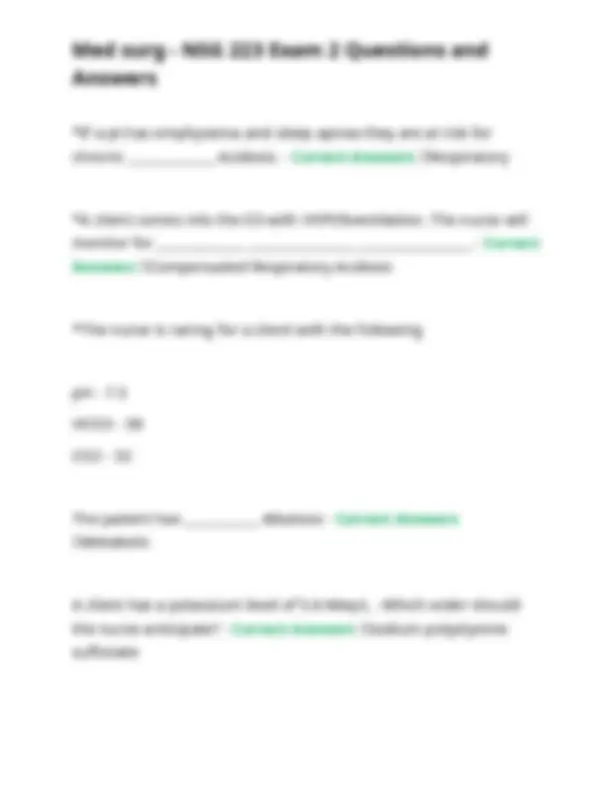 Medsurg - NSG 223 Exam 2 Questions and Answers | Exams Nursing | Docsity