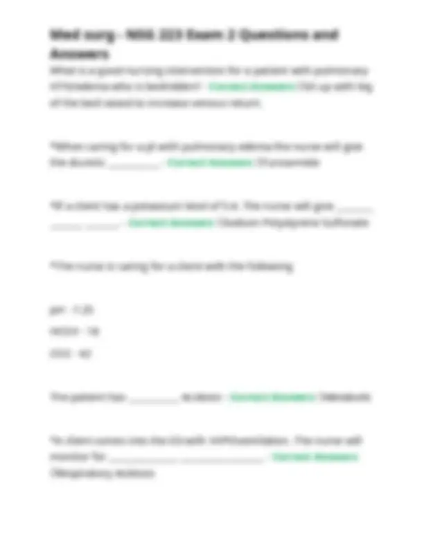 Medsurg - NSG 223 Exam 2 Questions and Answers | Exams Nursing | Docsity