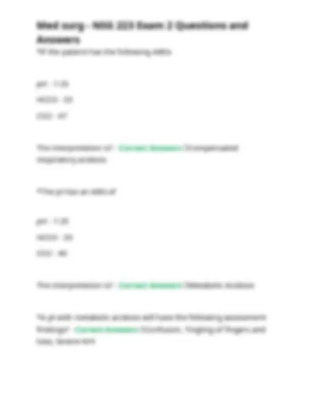 Medsurg - NSG 223 Exam 2 Questions and Answers | Exams Nursing | Docsity