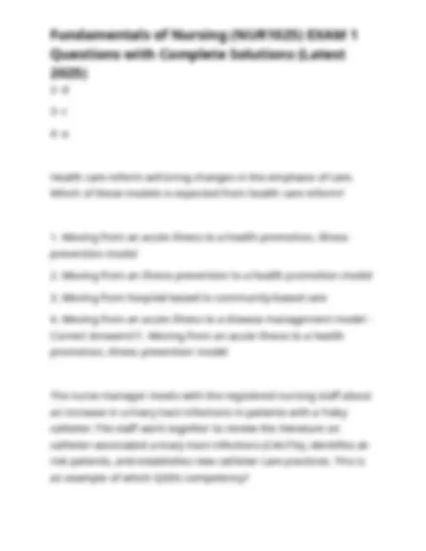 Fundamentals of Nursing (NUR1025) EXAM 1 Questions with Complete ...