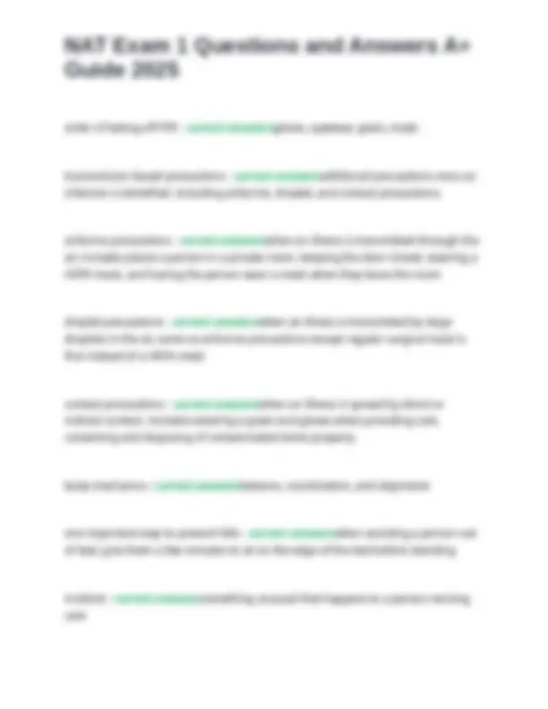 Nat Questions NAT Exam 1 Questions and Answers A+ Guide 2025 | Exams Nursing | Docsity