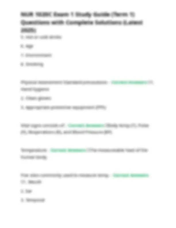 NUR 1020C Exam 1 Study Guide (Term 1) Questions with Complete Solutions ...