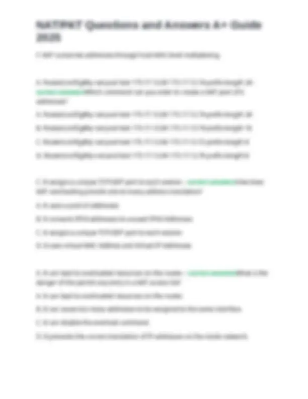 Nat Questions NAT/PAT Questions and Answers A+ Guide 2025 | Exams Nursing | Docsity