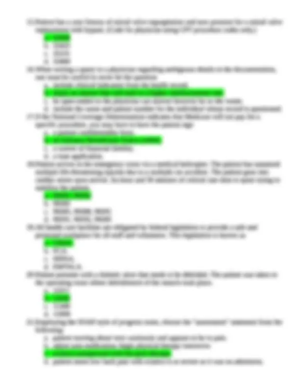 CCA Mock Exam Questions & Answers | Exams Nursing | Docsity