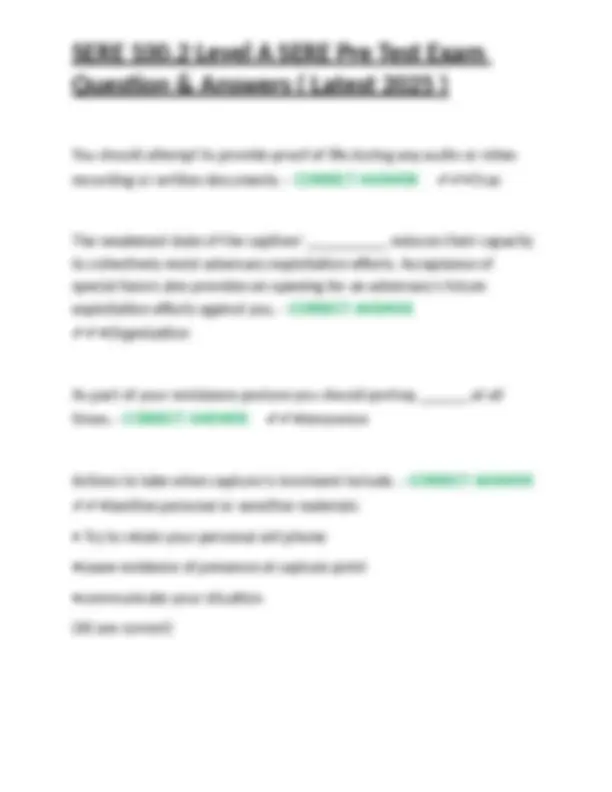 SERE 100.2 Level A SERE Pre Test Exam Question & Answers ( Latest 2025 ...