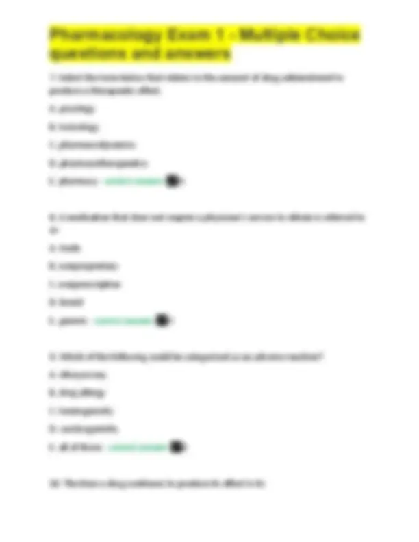 Pharmacology Exam 1 - Multiple Choice questions and answers. | Exams ...