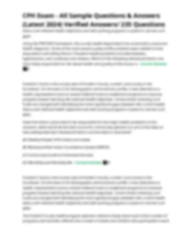 CPH Exam Sample Questions and Answers: Public Health Principles and ...