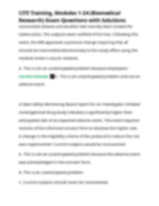Citi Program Answers Module 1 CITI Training, Modules 1-24 (Biomedical Research) Exam Questions with ...