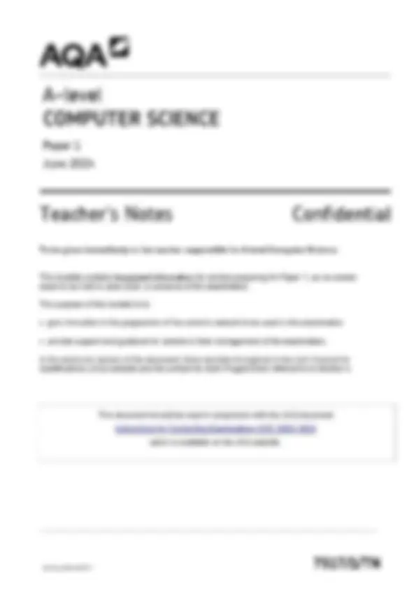 Actual 2024 AQA A-LEVEL COMPUTER SCIENCE 7517/1 Paper 1 Merged Question ...