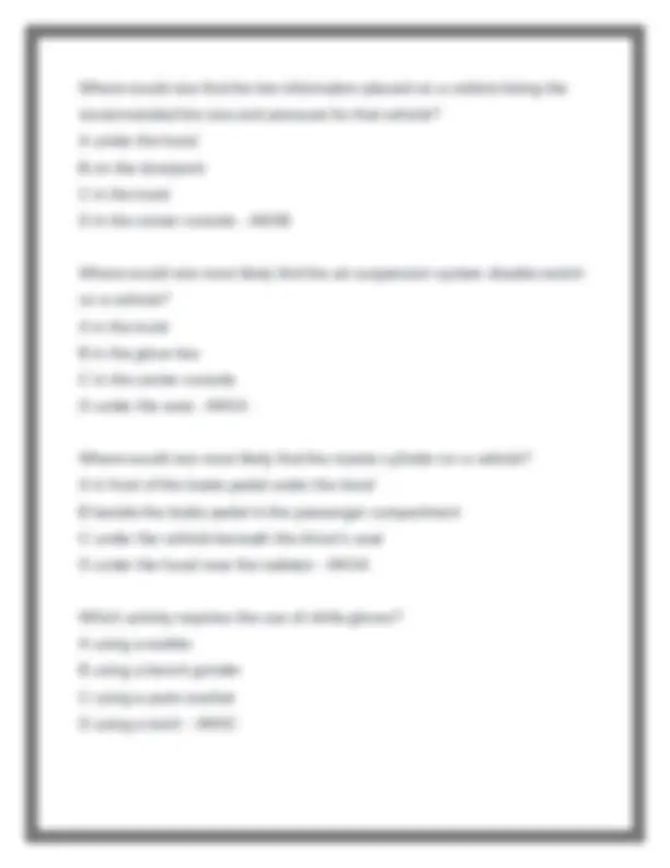 Auto Mechanics Test Questions and Answers | Exams Mechanics | Docsity