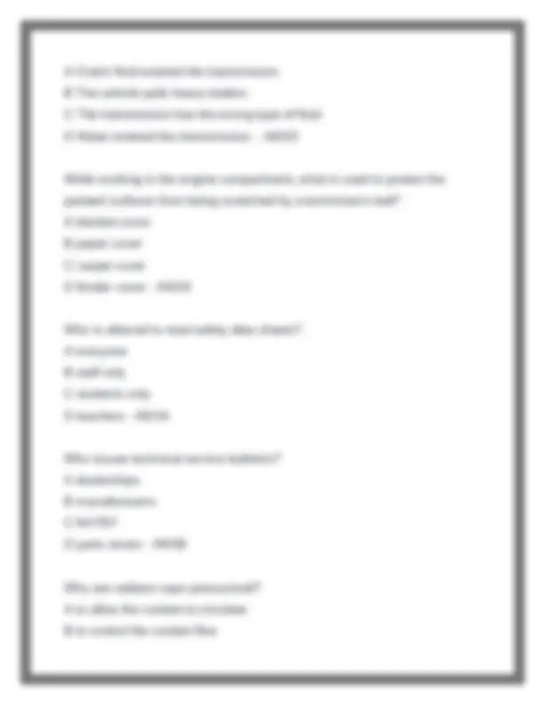 Mechanic Question Generator Auto Mechanics Test Questions and Answers | Exams Mechanics | Docsity