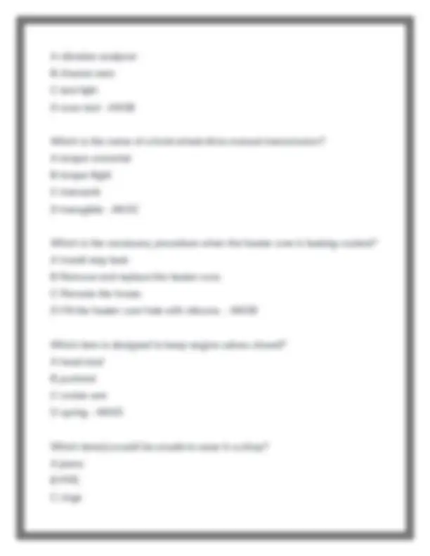 Auto Mechanics Test Questions and Answers | Exams Mechanics | Docsity