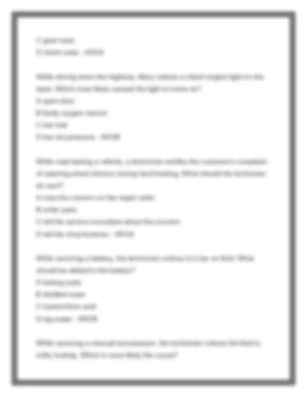 Mechanic Question Generator Auto Mechanics Test Questions and Answers | Exams Mechanics | Docsity