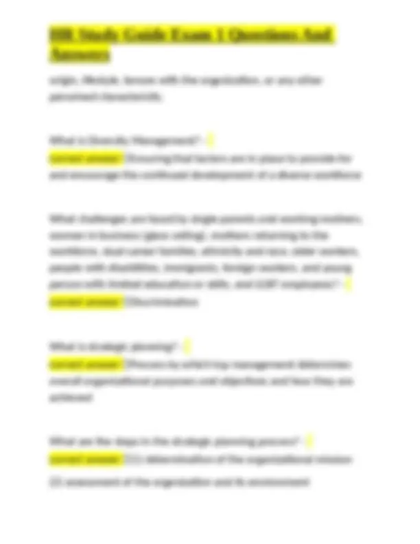 Human Resource Management (HRM): Exam 1 Questions and Answers | Exams ...