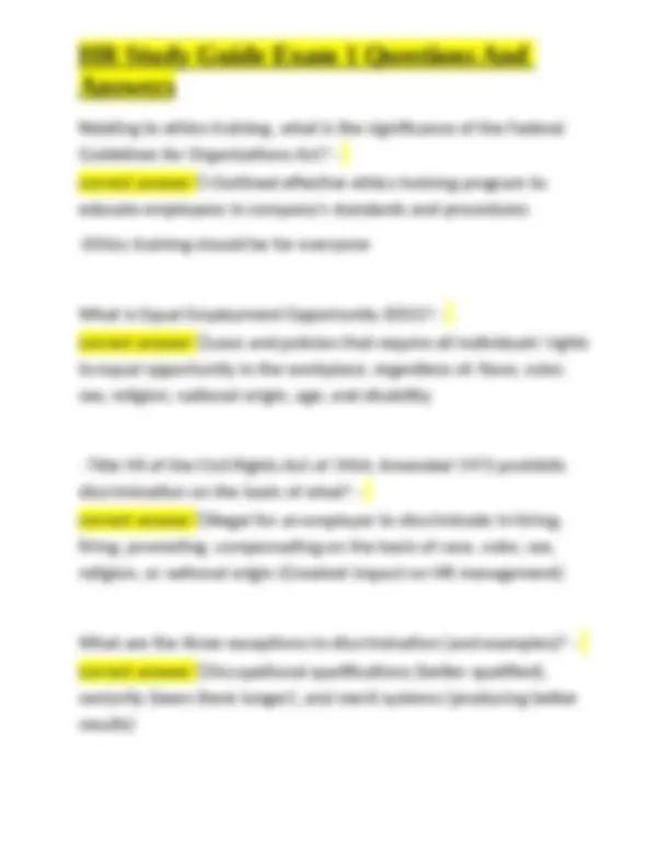 Hrr Answer Key Human Resource Management (HRM): Exam 1 Questions and Answers | Exams ...