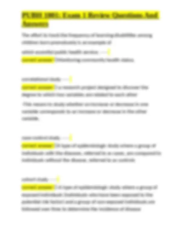 PUBH 1001 Exam 1 Review: Public Health Principles and Methods | Exams ...