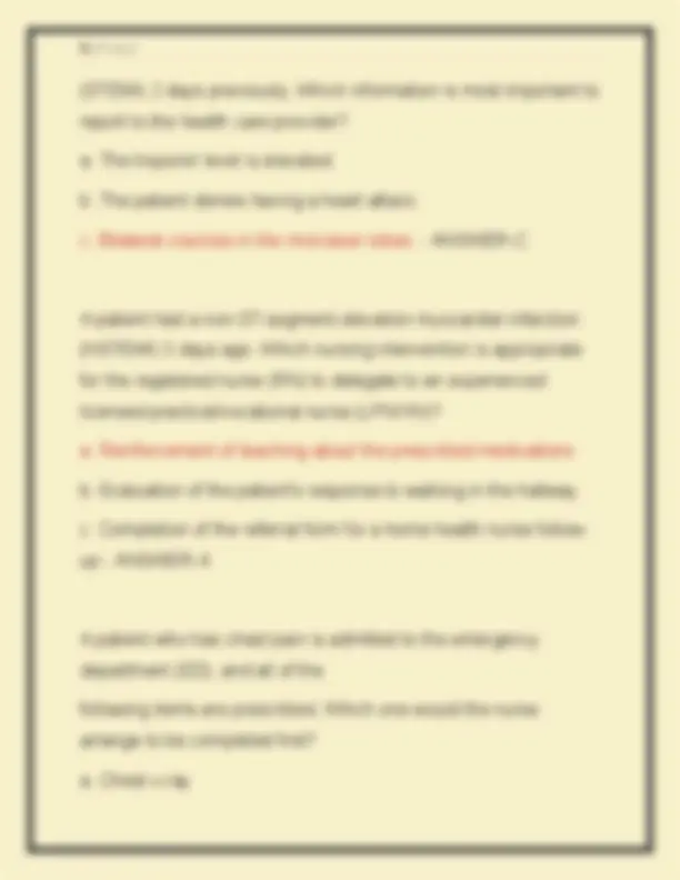 NSG 430 Exam 2 Questions Bank: Cardiology Multiple Choice Questions and ...