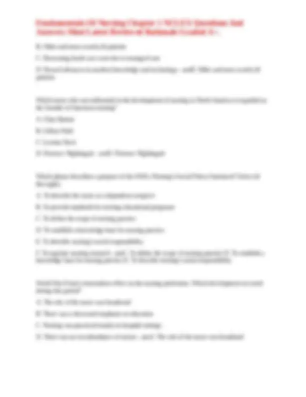 Fundamentals Of Nursing Chapter 1 NCLEX Questions And Answers Most ...