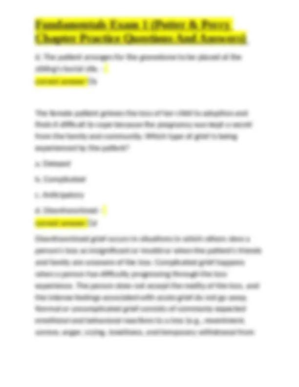 Fundamentals Exam 1 (Potter & Perry Chapter Practice Questions And ...
