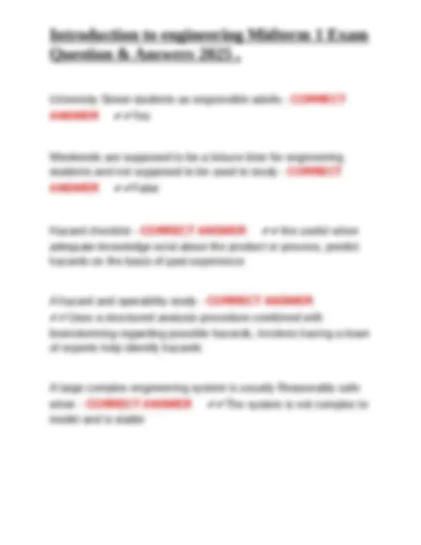 Introduction to engineering Midterm 1 Exam Question & Answers 2025 ...