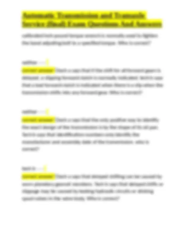 Automatic Transmission and Transaxle Service: Exam Questions and ...