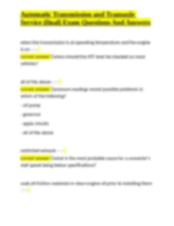 Automatic Transmission and Transaxle Service: Exam Questions and ...