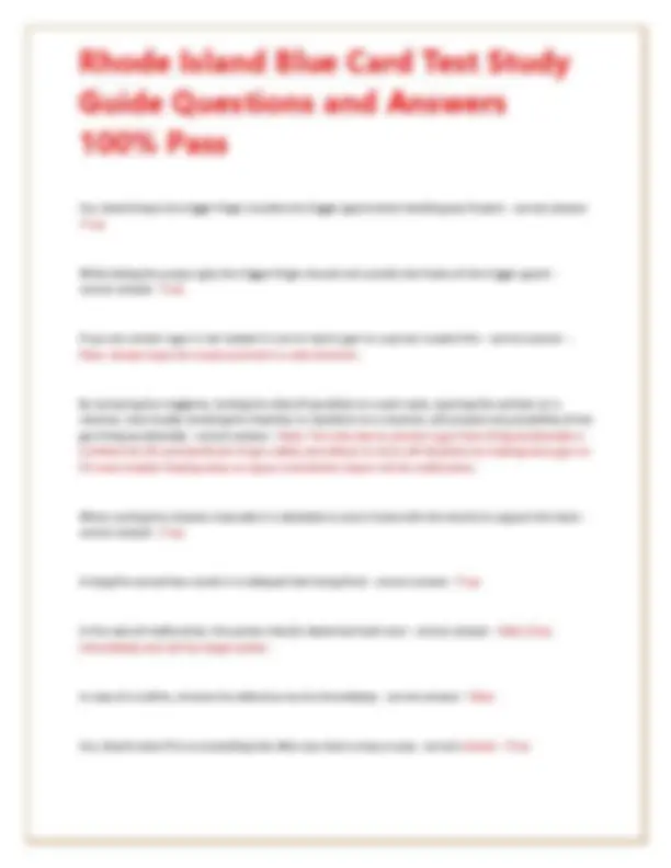 Rhode Island Blue Card Test Study Guide Questions and Answers 100% Pass ...