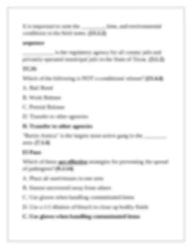 Basic County Jailer Practice Test Review | Exams Nursing | Docsity