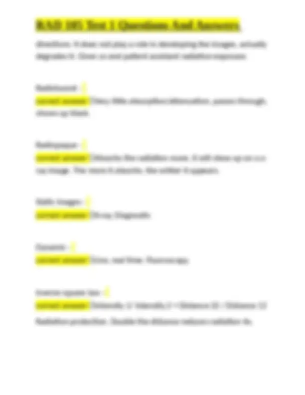 RAD 105 Test 1 Questions And Answers | Exams Nursing | Docsity
