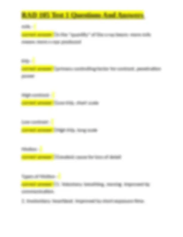 RAD 105 Test 1 Questions And Answers | Exams Nursing | Docsity