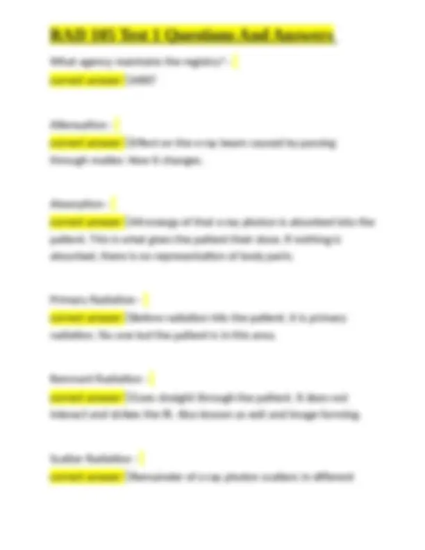 RAD 105 Test 1 Questions And Answers | Exams Nursing | Docsity