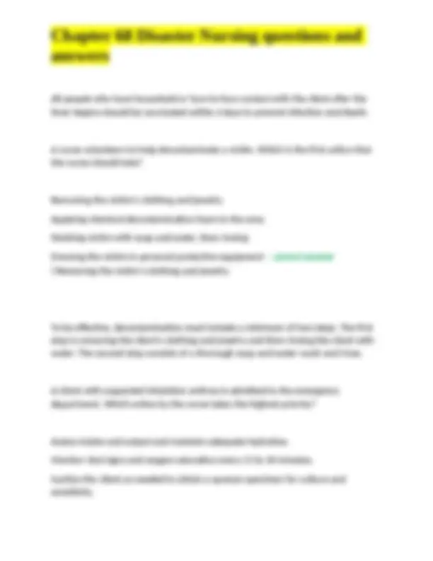 Chapter 68 Disaster Nursing questions and answers | Exams Nursing | Docsity