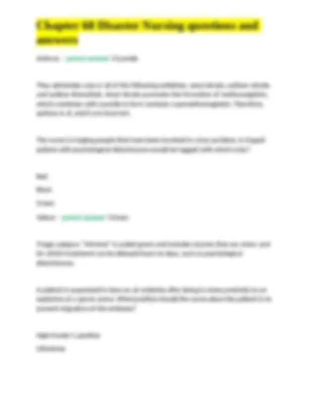 Chapter 68 Disaster Nursing questions and answers | Exams Nursing | Docsity