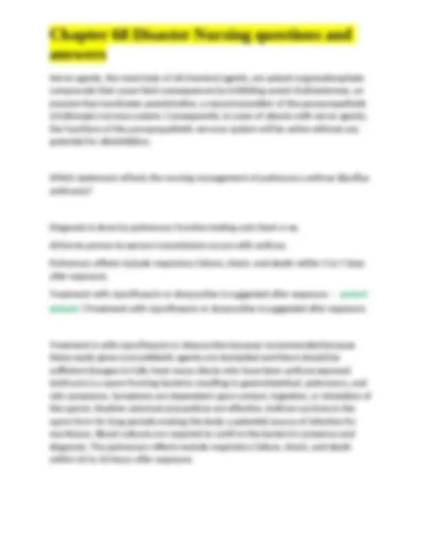 Chapter 68 Disaster Nursing questions and answers | Exams Nursing | Docsity
